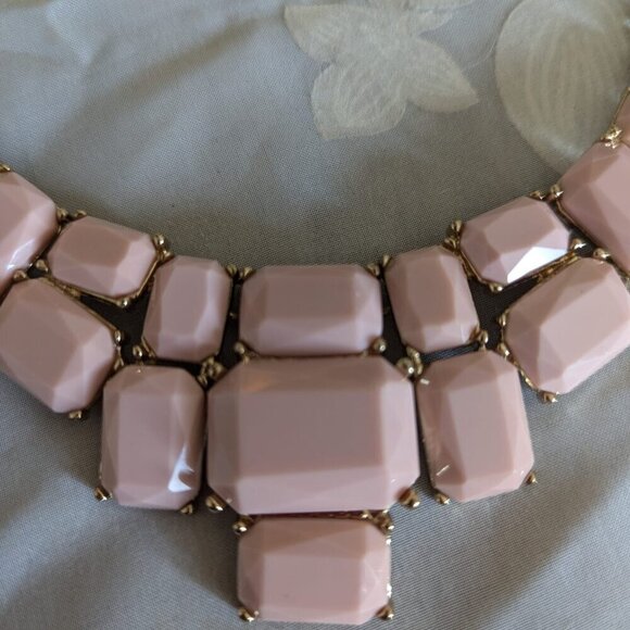 Geometric Pink And Gold Tone Statement Bib Costume Necklace Adjustable Length - Picture 4 of 4